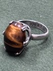 BRUTALIST MCM MEXICO TAXCO EAGLE3 STERLING SILVER TIGERS EYE RING SIGNED JA 5.75 — photo 1