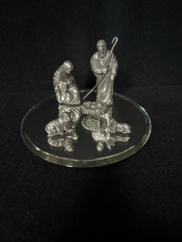 5 Pc Mini Hudson Pewter Nativity Manger Scene Baby Jesus Mary Joseph Animals Set
