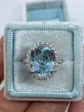 3Ct Oval Cut Lab-Created Aquamarine Halo Engagement Ring 14K White Gold Plated