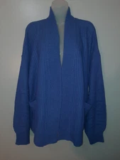 New Attitudes By Renee Blue Open Cardigan Sweater Size M Pockets Shaker Knit