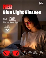 100% Red Lens Blue Green Light Blocking Glasses- Dual AR Coatings Sleep Glasses 