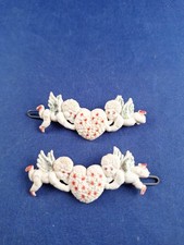 Vtg 1940's CUPID Heart Celluloid Barrette Pair 1-1
