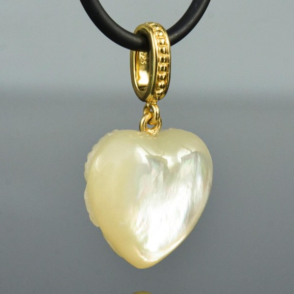 Alternate view of Heart Pendant Carved Mother-of-pearl Gold Vermeil Over Sterling Silver 4.46g