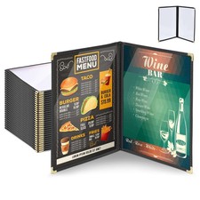 WeChef 30 Pack Menu Cover 8.5x11" 2 Page 4 View Double Fold Stitch Black Club