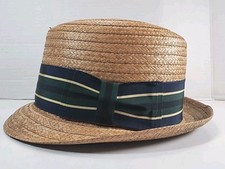 Vintage Dobbs Fifth Avenue NY Straw Fedora Hat 6 7/8 Ribbon Band Cocoanut Vtg