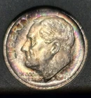 Rainbow Toned 1947 S Roosevelt Dime ,PQ++++