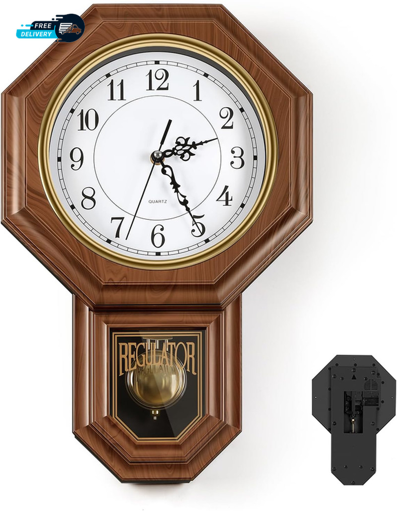 Pendulum Wall Clocks Battery Operated Wood Looking Plastic Regulator Clock