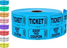 1000 Raffle Tickets, Blue 1 of 8 Colors , Double Roll, Ticket for Events, En...