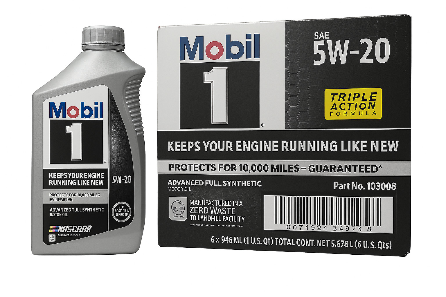 Mobil 5W-20 Advanced Full Synthetic Motor Oil, Case of 6 - 1 Quart Bottles