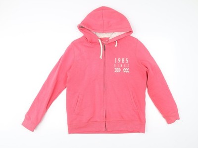 Cache Cache Damen rosa Hoodie mit durchgehendem Reißverschluss Größe 8 Cheerleader-Druck