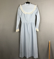 Vintage Farmhouse Maxi Dress Jrs S  Baby Blue 70s Peasant Boho Feminine Coquette