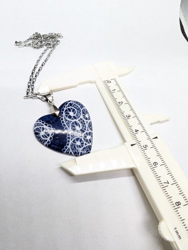 Handmade Blue Glazed Moroccan Ceramic Heart Necklace .P106 - Picture 4 of 6