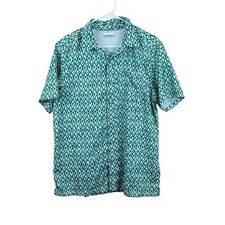 Columbia Pfg Shirt M Fish Palm Tree Print Green Vented Outdoors Short Sleeve