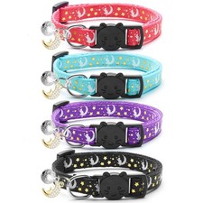 LAFAYI 4 PCS Breakaway Cat Collars with Bell Moons 7-12 in, Multicolor