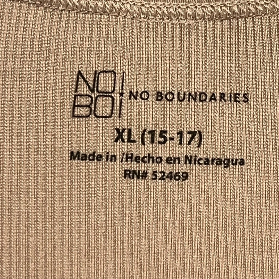 No Boundaries Women's XL Ribbed Long Sleeve Top Beige Recycled Polyester Blend - Image 2 of 4
