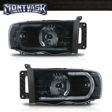 Fit For 2002-2005 Dodge Ram 1500 2500 3500 Smoke Lens Black LED DRL Headlights