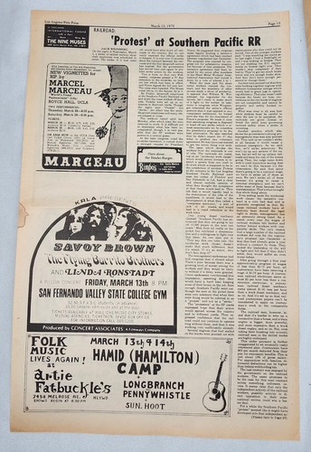 Vintage Anzeige Linda Ronstadt Flying Burrito Bros Marcel Marceau 1970 LA FREE PRESS