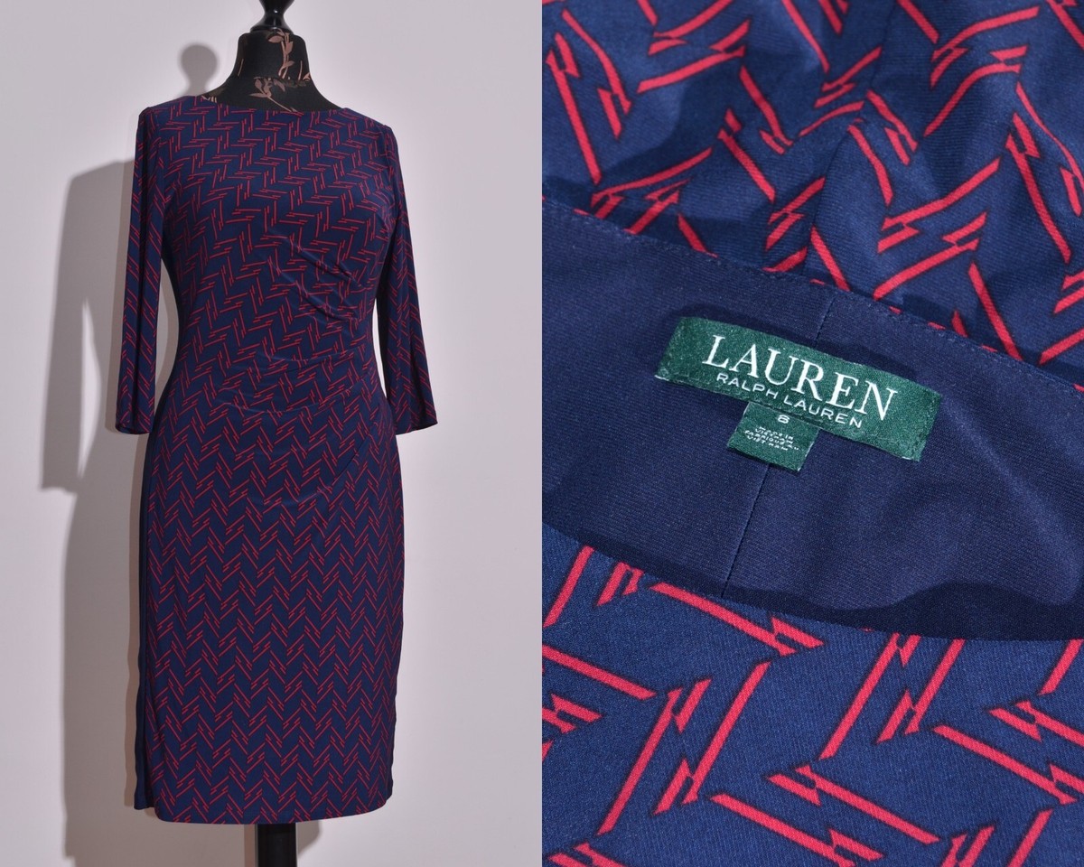 Lauren Ralph Lauren Women's Navy Blue Half Sleeve Jersey Knit Sheath Dress  Sz 8 | eBay