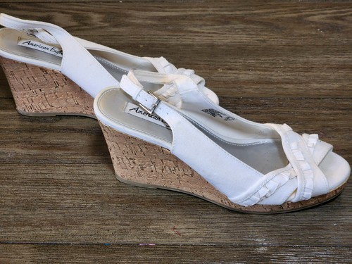 American Eagle White Slingback Wedge Heels Womens Size 9 Shoes FREE SHIPPING