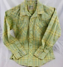 Roundup Western Plaid Metal Snap Long Sleeve Shirt Boys USA Made Vintage