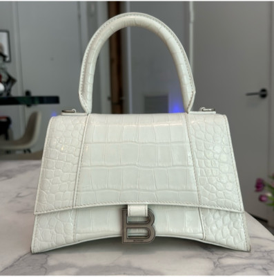 Balenciaga Hourglass Top Handle Bag Crocodile Embossed Leather Small