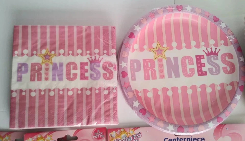 Suministros decoraciones fiesta cumpleaños rosa princesa Tiera niña para 12 invitados 87 piezas Foto 4 de 4