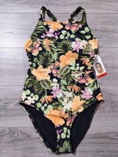 Hurley Swimsuit Womens Medium Black Floral One Piece Beach Summer Pool Water
