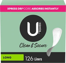U by Kotex Clean & Secure Panty Liners, Light Absorbency, Long Length, 126 Count
