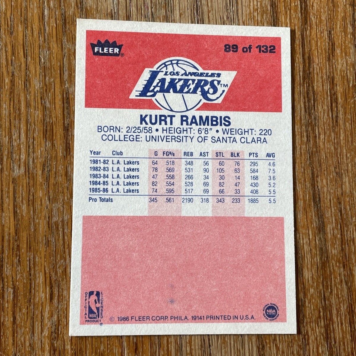 1986-87 Fleer Kurt Rambis #89 Basketball Card NBA Los 1986-87 Fleer Kurt Rambis #89 Basketball Card NBA Los
