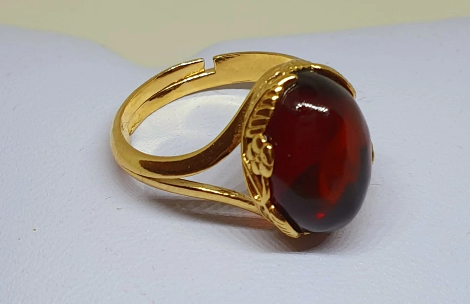 Cherry Baltic Amber Ring-925 Sterling Silver-14k Gold Plated- L 1/2 UK- 6 US - Image 2 of 4