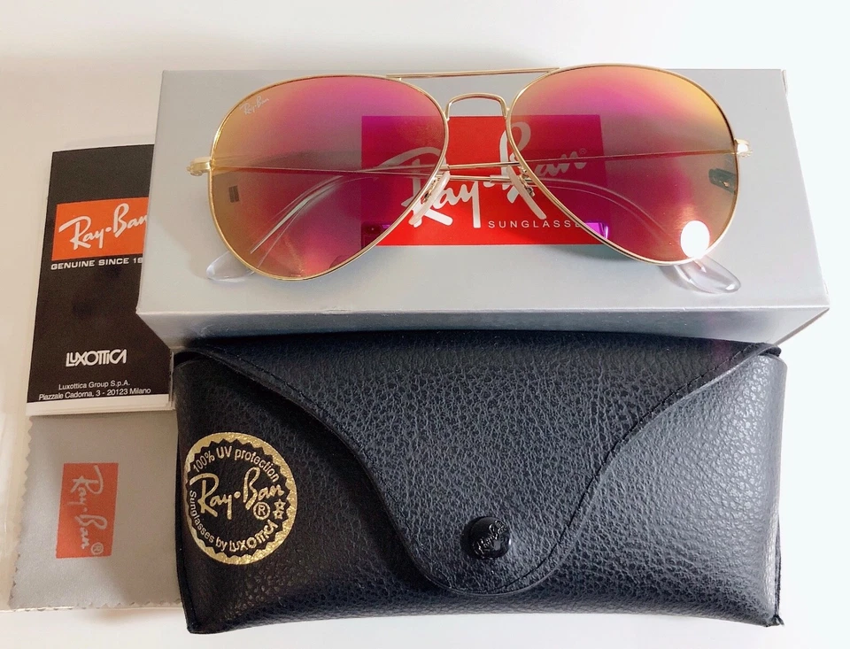 Ray Ban Mujer Gafas de Sol Aviador RB3025 Clásico Rosa Lentes Espejadas Unisex 58mm Foto 2 de 4