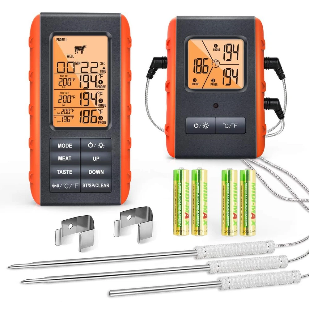 Wireless Meat Thermometer for Grilling Smoking - Kitchen Food Cooking Orange