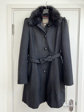 Banana Republic Black Faux-fur Trim Bow Wool Coat - Small