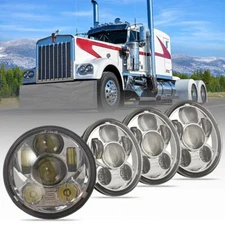 4PCS 5.75" Chrome LED Headlight Hi/Lo Beam For Kenworth W900A Peterbilt 359