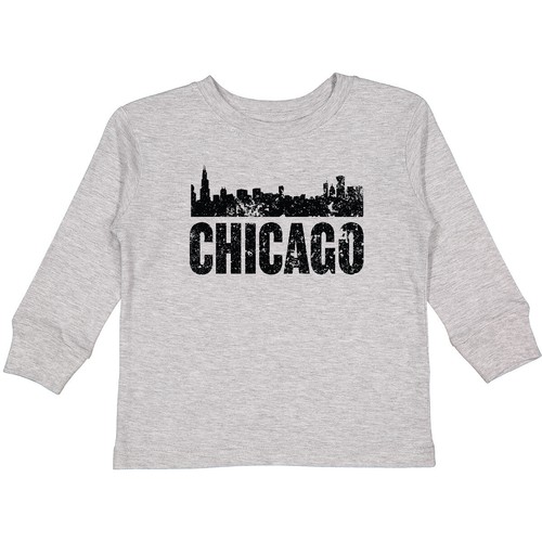 Inktastic Chicago Skyline Grunge Toddler Long Sleeve T-Shirt Skylines Silhouette
