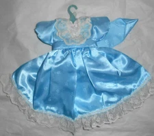 DOLL DRESS blue Satin roses & Lace ROYAL factory made old stock medium dolls