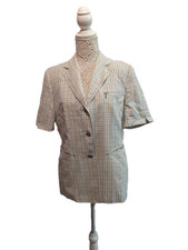 Hucke Ladies Blazer Jacket Gingham Check Size 12 Blue white short sleeve
