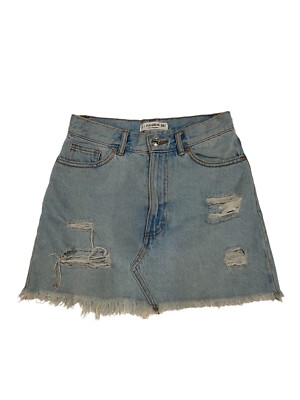 Pull Bear Denim Skirt Distressed Blue Womens Size S 25” Waist