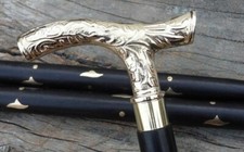 Antique Solid Brass Derby Head Handle Victorian Wooden Walking Stick Cane Style