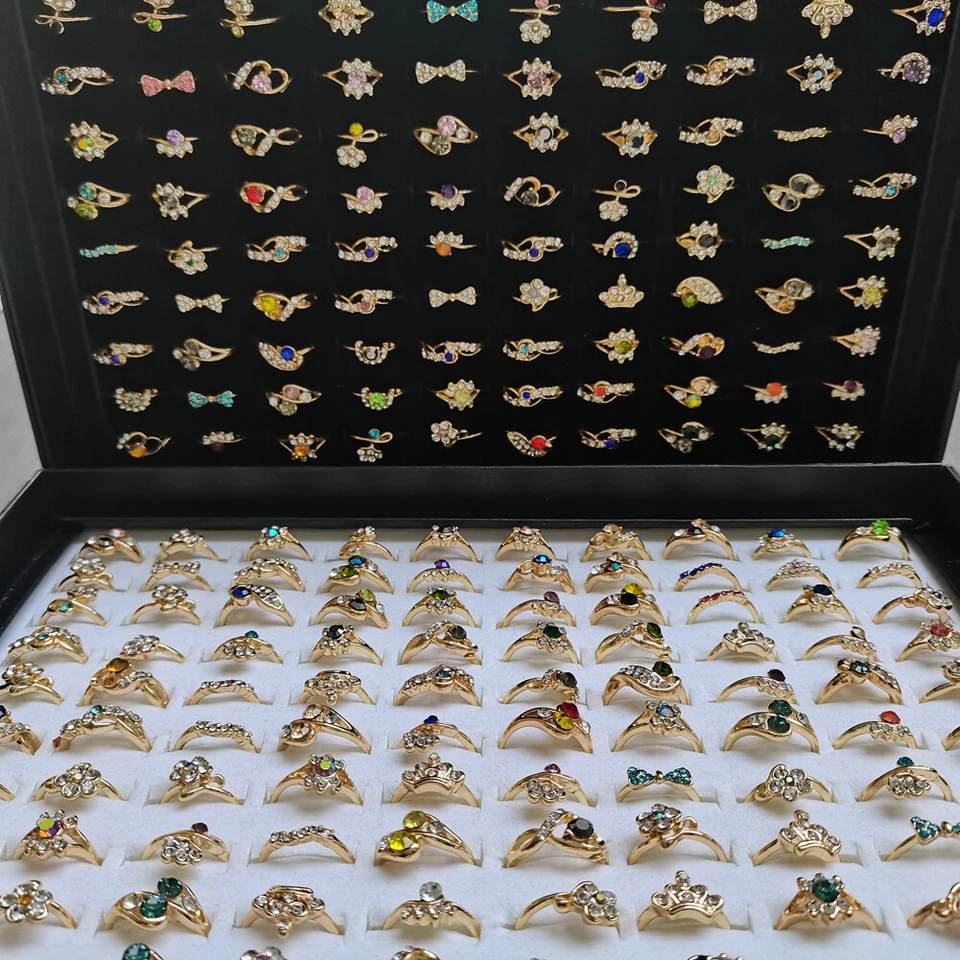 Lote de 10-100 piezas al por mayor anillos mezclados de cristal banda para dedos anillo joyería Foto 4 de 4