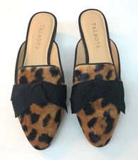Talbots Women's Slip On Flats Mules Slides - Leopard Hair w/ Bow - Size 5.5 M