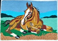 Horse Colt Large Latch Hook Rug Textile Wall Hanging Decor Completed