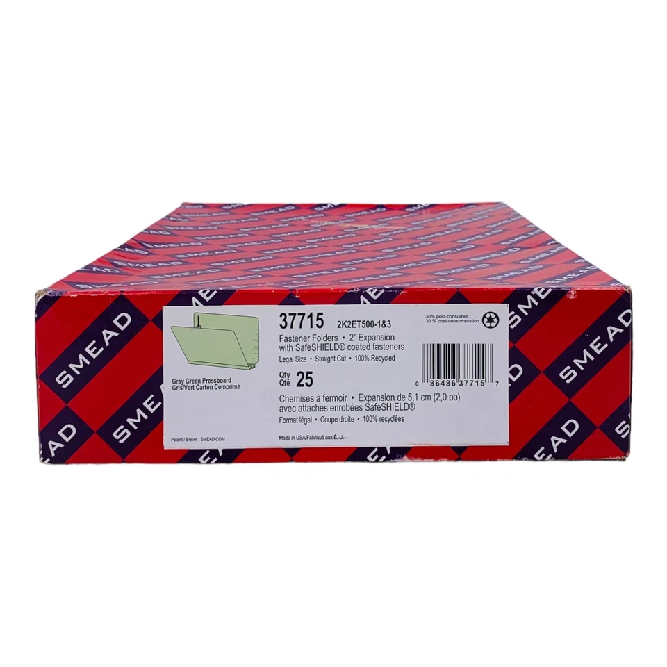 Carpetas de sujeción de lengüeta de extremo de tablero de prensado gris/verde legal Smead 37715 expansión de 2" Foto 3 de 4