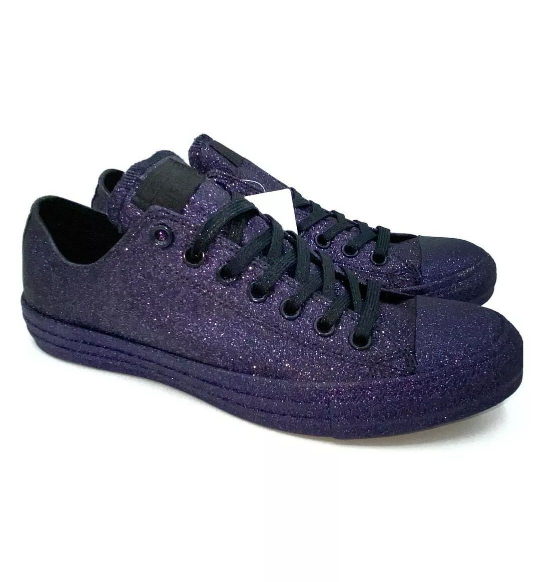 black & purple all star glitter ox trainers