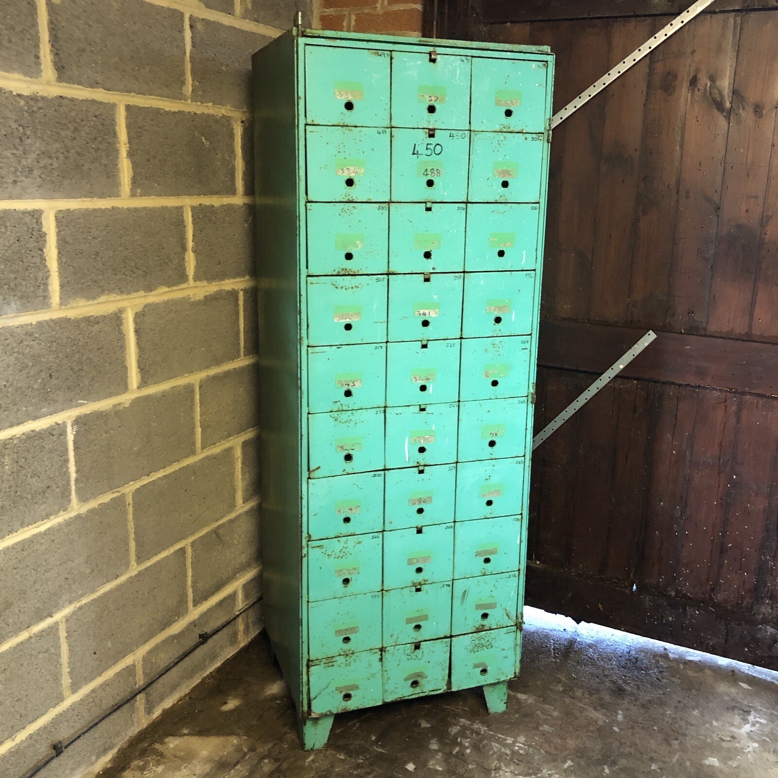 Vintage Industrial Factory Metal Storage with 30X Pigeon Holes