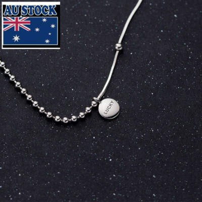 Woman Real 925 Sterling Silver Lucky Bean Charm Bead Ball Snake Chain Necklace
