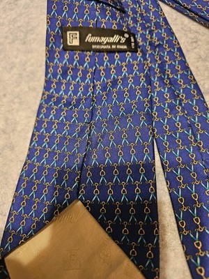 FUMAGALLI Blue Silk Tie HANDMADE ITALY 60''/ 4'' EUC Equestrian Bit Briddle
