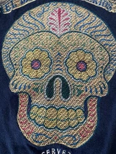Modelo Beer Day of Dead T-shirt  Medium Navy  STITCHED Skull Dia de los muertos