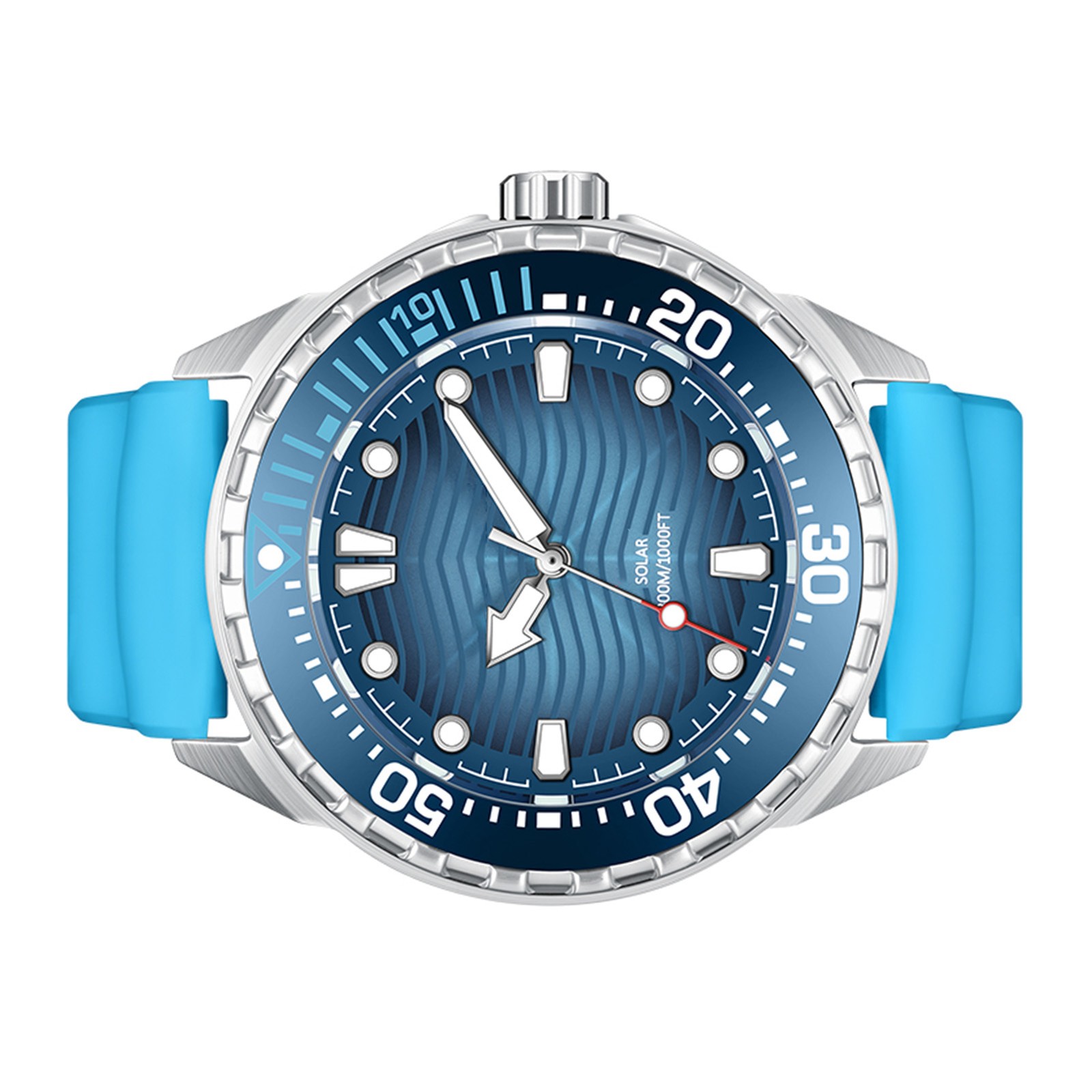 Solar Quartz Dive Watch Night Glow 300M Rainproof Silicone Strap Blue 8S6O