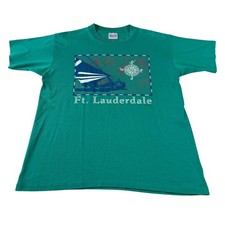 Vintage Ft. Lauderdale Single Stitch Teal T-Shirt, Size L, Made in USA, Nautical